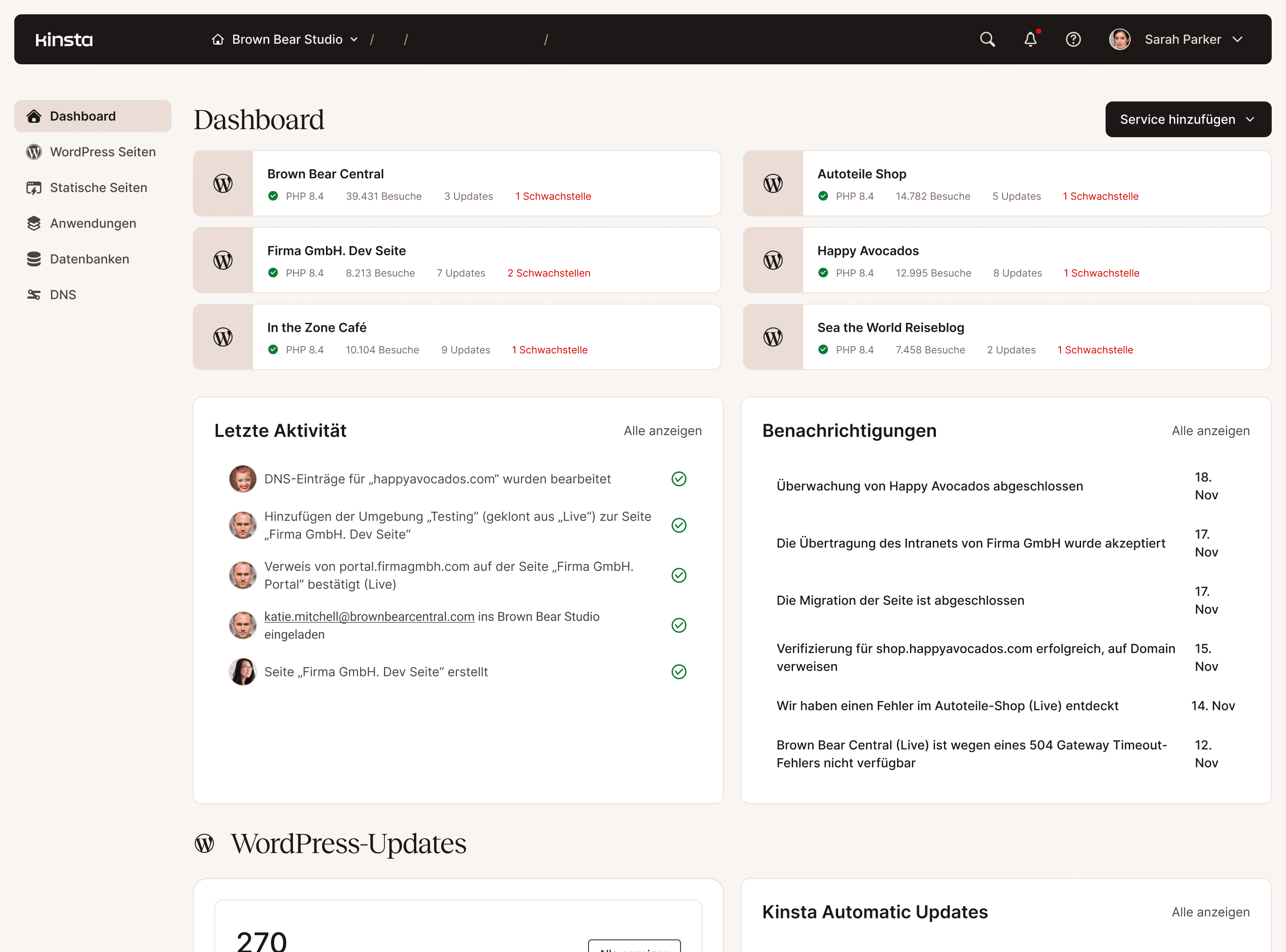 Dashboard für die Serververwaltung