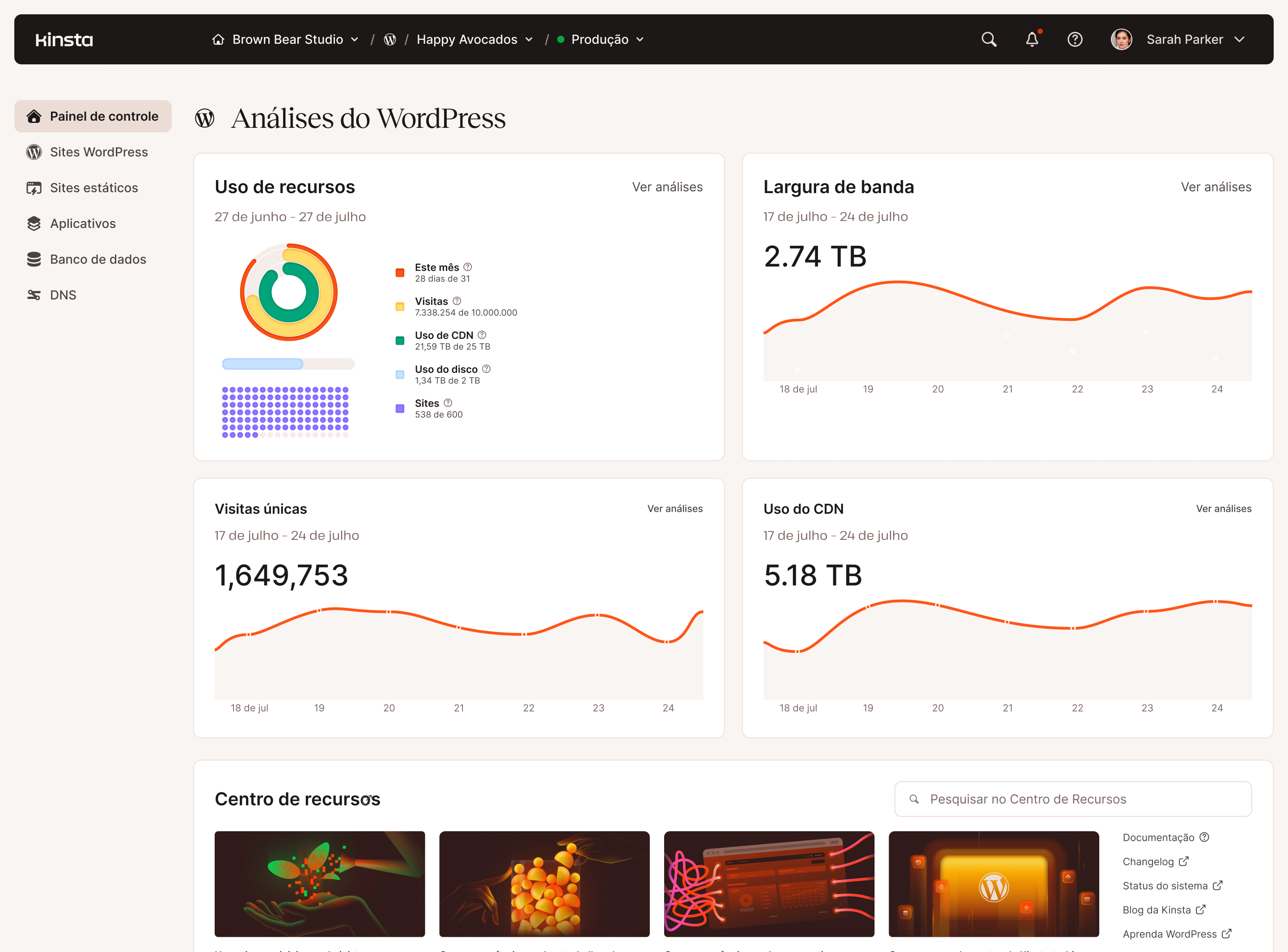 Web server analytics dashboard with charts and graphs